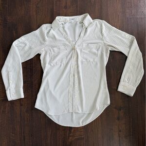 Express White Striped Button-Down Shirt